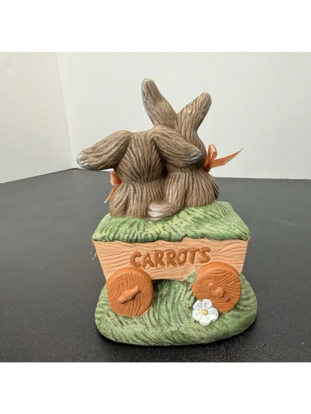 Vintage Cottontail Easter Bunnies In Cart Hand Painted Ceramic 5” Cottage